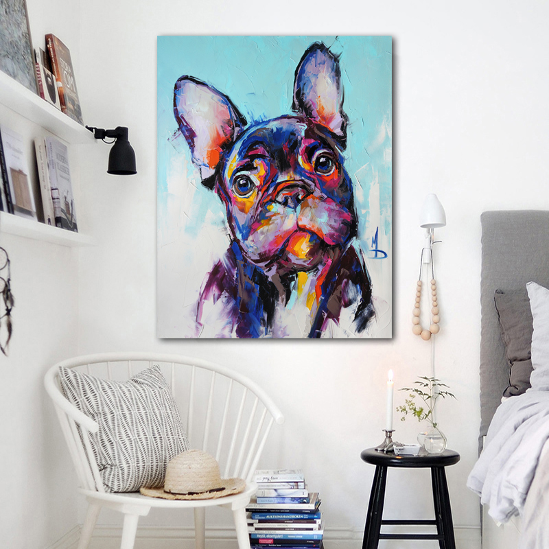 Dog Painting Printed On Canvas Cute Animal Posters And Prints Wall Pictures For Living Room Modern Home Decor No Frame