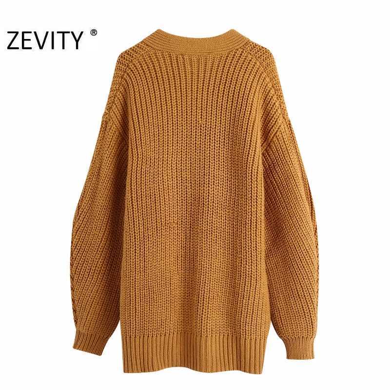 Zevity Women Leisure Cross V Neck Solid Color Bow Tied Knitting Sweater Coat Ladies Long Sleeve Casual Kimono Chic Tops S444 210603