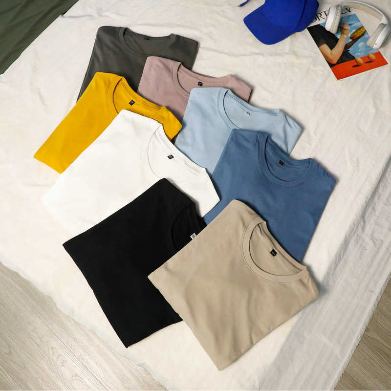 Summer Men's 100% Cotton T-Shirt Solid Color Soft Touch Fabric Men's Basic Tops Tees Casual Men Clothing 210623