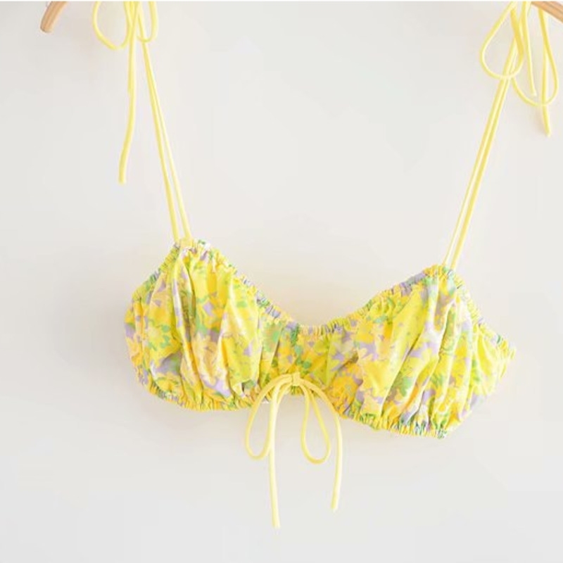 DEAT Summer Fashion Casual Hollow Out Print Backless Strapless Yellow Lace-up Sexy Slim Vest Top Women SD809 210709