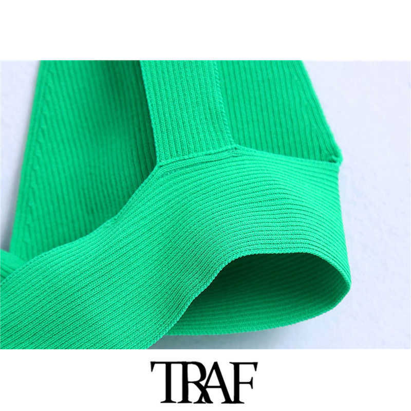 TRAF Women Fashion Ribbed Knit Crop Tank Tops Vintage V Neck Wide Straps Female Camis Mujer 210625