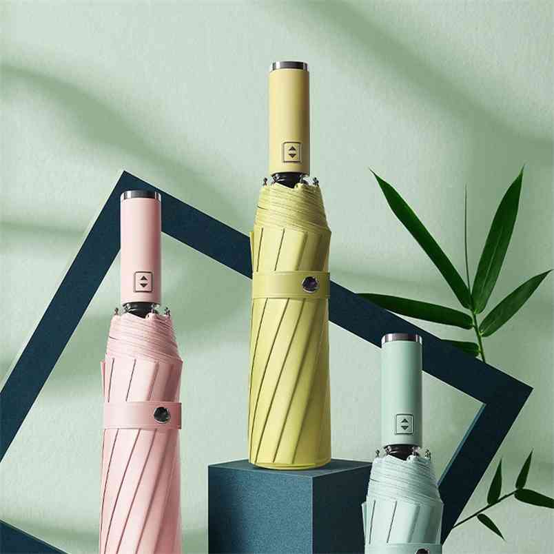 12K Three-folding Automatic Umbrella Rain Women Sunny/Rainy Windproof Anti-UV For Male Female Summer Winter Parasol 210721