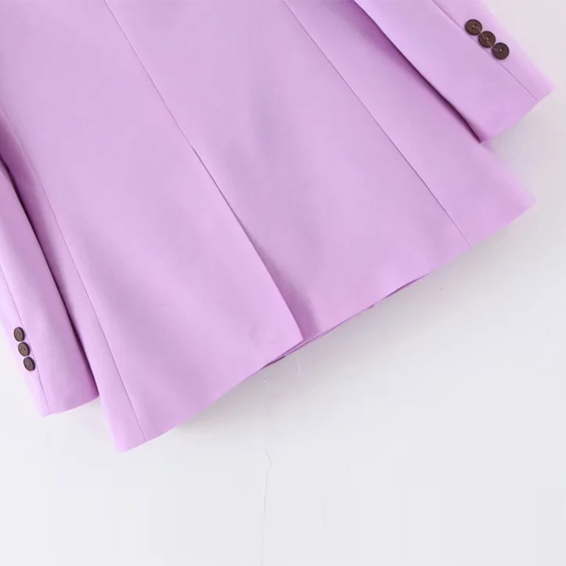 Women Double Breasted Solid Blazer Long Sleeve Shawl Collar Office Wear Blazers Pockets Purple Color Jacket Outerwaer 210414