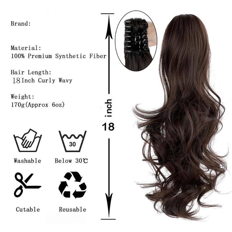 Synthetic Wigs SHANGZI Long Curly Straight Claw Clip Ponytail Hair Hairpiece Ponytails Wig Pony Tail 18-21 Inch