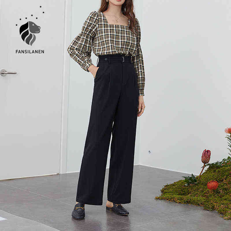 FANSILANEN Office Lady Mopping Pants Women Summer Straight Loose Casual Suit High Waist Drape Wide Leg Trousers 211115