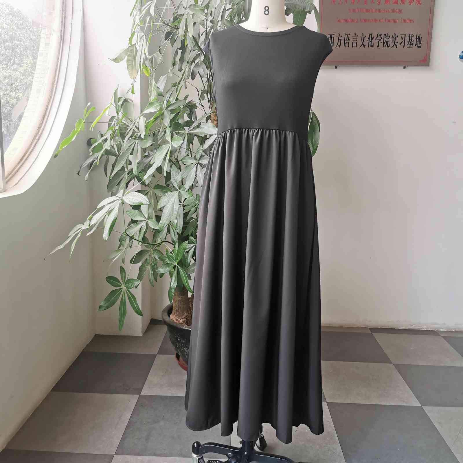 Dress New Koear Style Cap Sleeve Mid Waist Ankle-Length A-Line Pullover Round Neck Spring Summer Fall Suit Casual Girl 210331