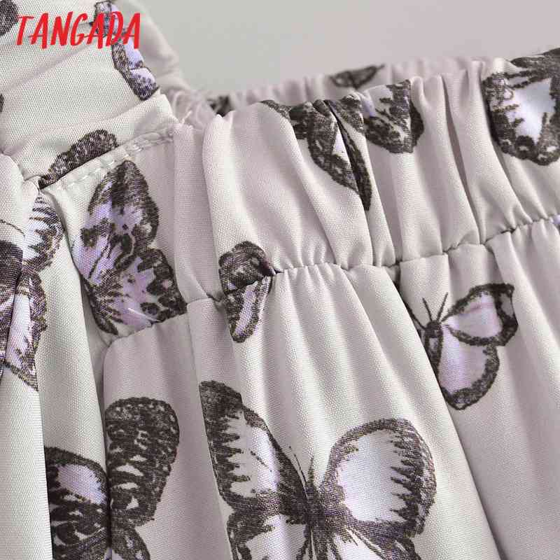 Women Retro Print Butterfly Crop Square Collar Chic Female Loose Shirt Tops 3A55 210416