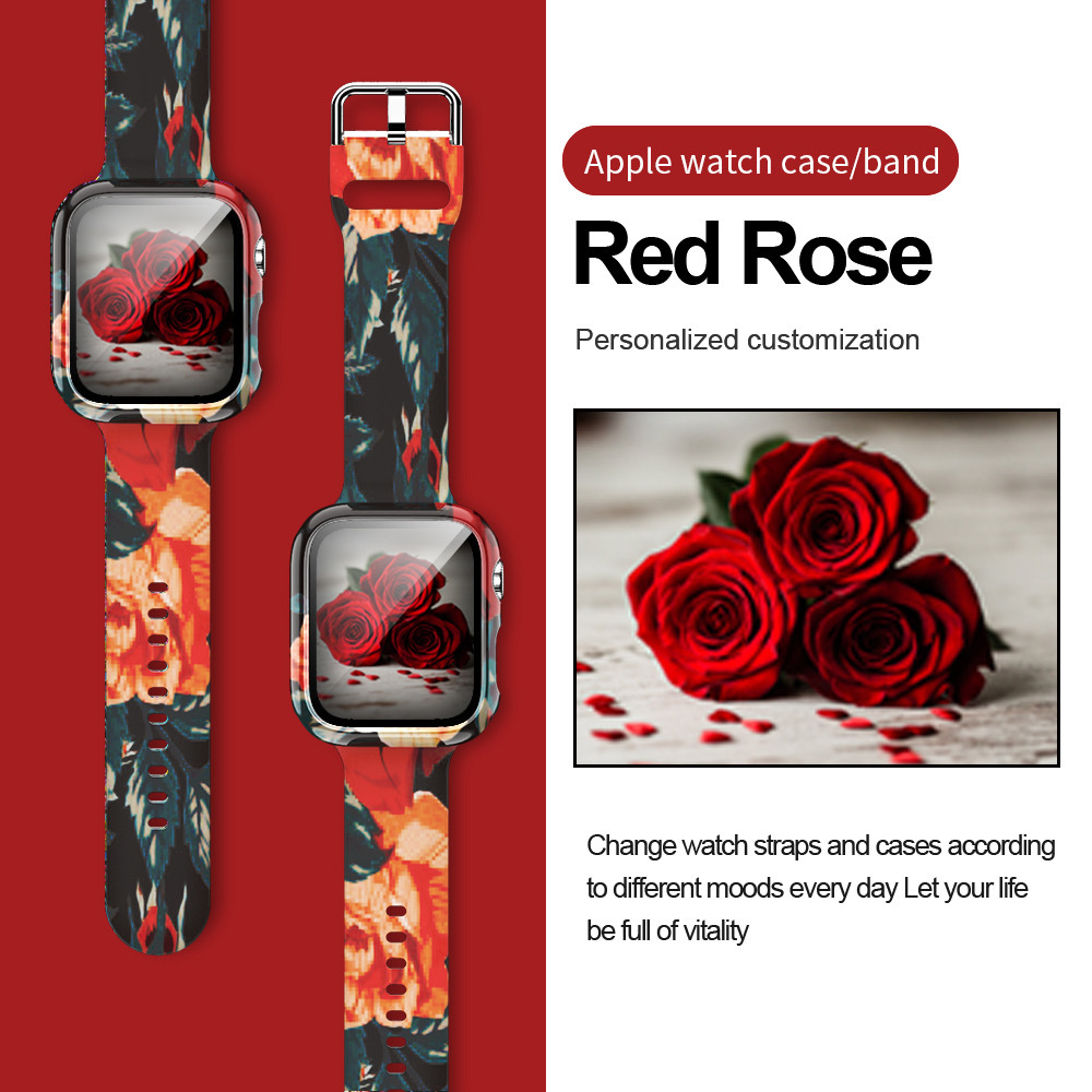 Leopard Rose Skull Printing Silicone Straps With Protective Cases Replacement Bracelet Wrist Bands for Apple watch Series 6 5 4 3 2 1 SE free shipping