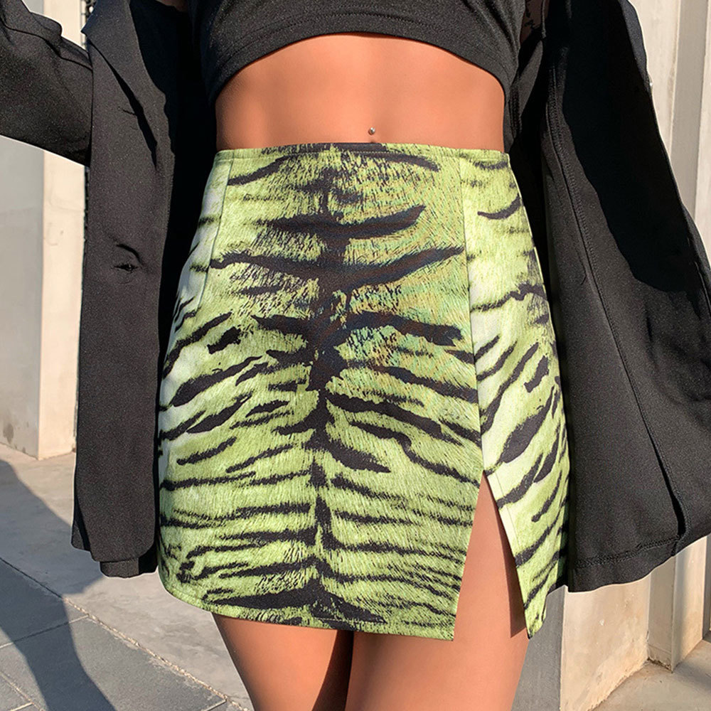 women summer Europe and the United States tiger pattern split sexy y2k street trend shows thin hip skirt 210428