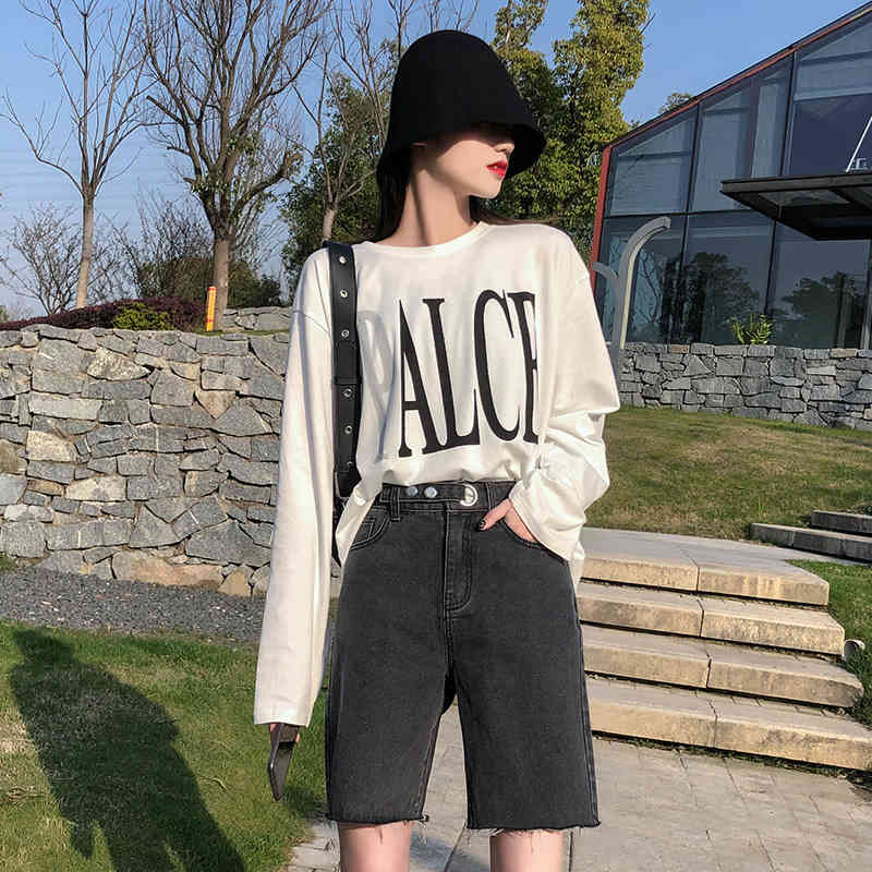 Women Summer Solid Denim Trouser Plus Size High Waist Shorts Fashion Jean Streetwear Black Beige Sky Blue Gray 10422 210518