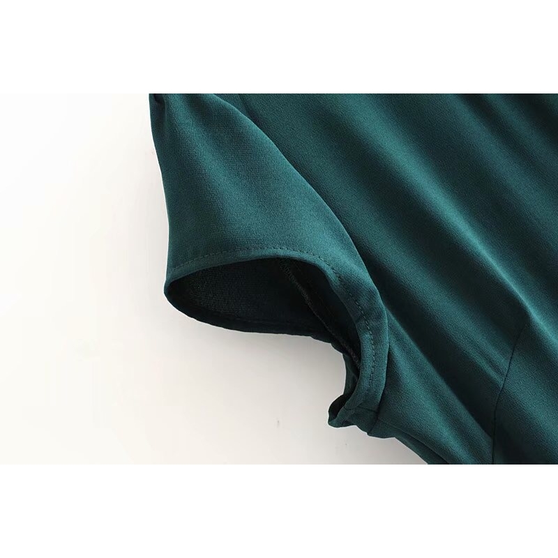 Vintage French Style Plain Green Backless Split Midi Dress Elegant Woman Hollow Out Hole Short Sleeve Slim Tea Dresses Vestido 210429