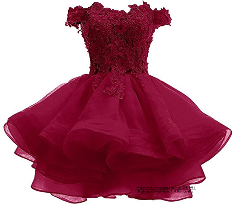 Sweet Sexy Bateau Crystal Mini Homecoming Dress 2021 Appliques Lace Buttons Organza Plus Size Graduation Cocktail Prom Party Gown H06