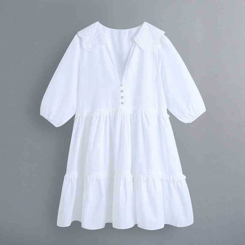 Casual White V neck Patchwork Dress Puff Sleeve Lace Collar Mini Street Preppy Style Women Elegant Party 210525
Casual White V neck Patchwork Dress Puff Sleeve Lace Collar Mini Street Preppy Style Women Elegant Party 210525