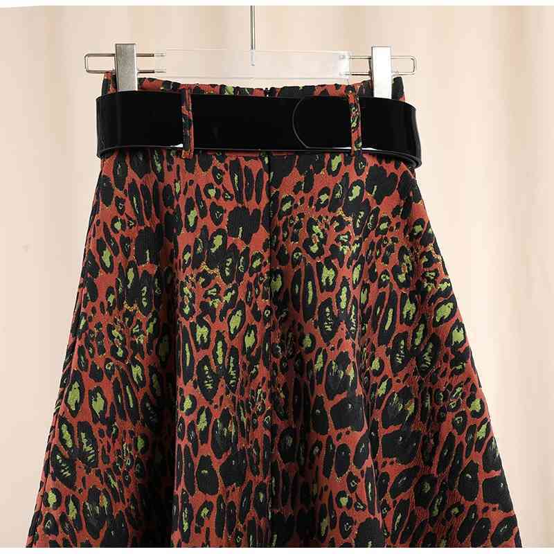 Leopard Print Midi Skirt For Women High Waist Hit Color Casual Skirts Female Spring Fashionable Clothes 210521