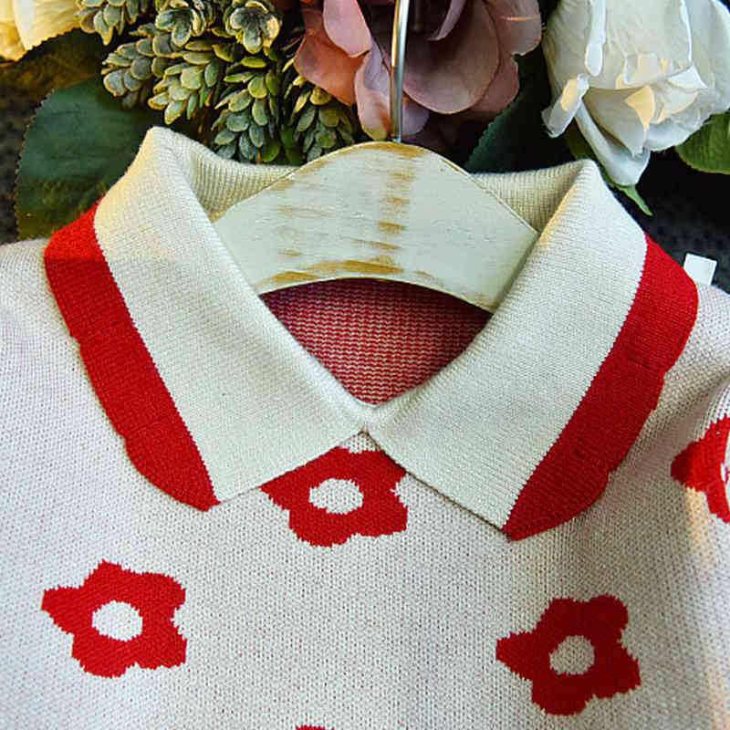 Autumn Winter Girls Dress Children Embroidered Lapel Knit Long Sleeve Princess Party Baby Girl Clothes 210515