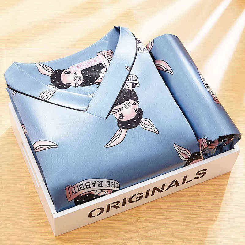 Summer Silk Ice Silk Pajamas Women's Exclusively for Malaysia's Live Source Short-sleeved Pullover V-neck 211109