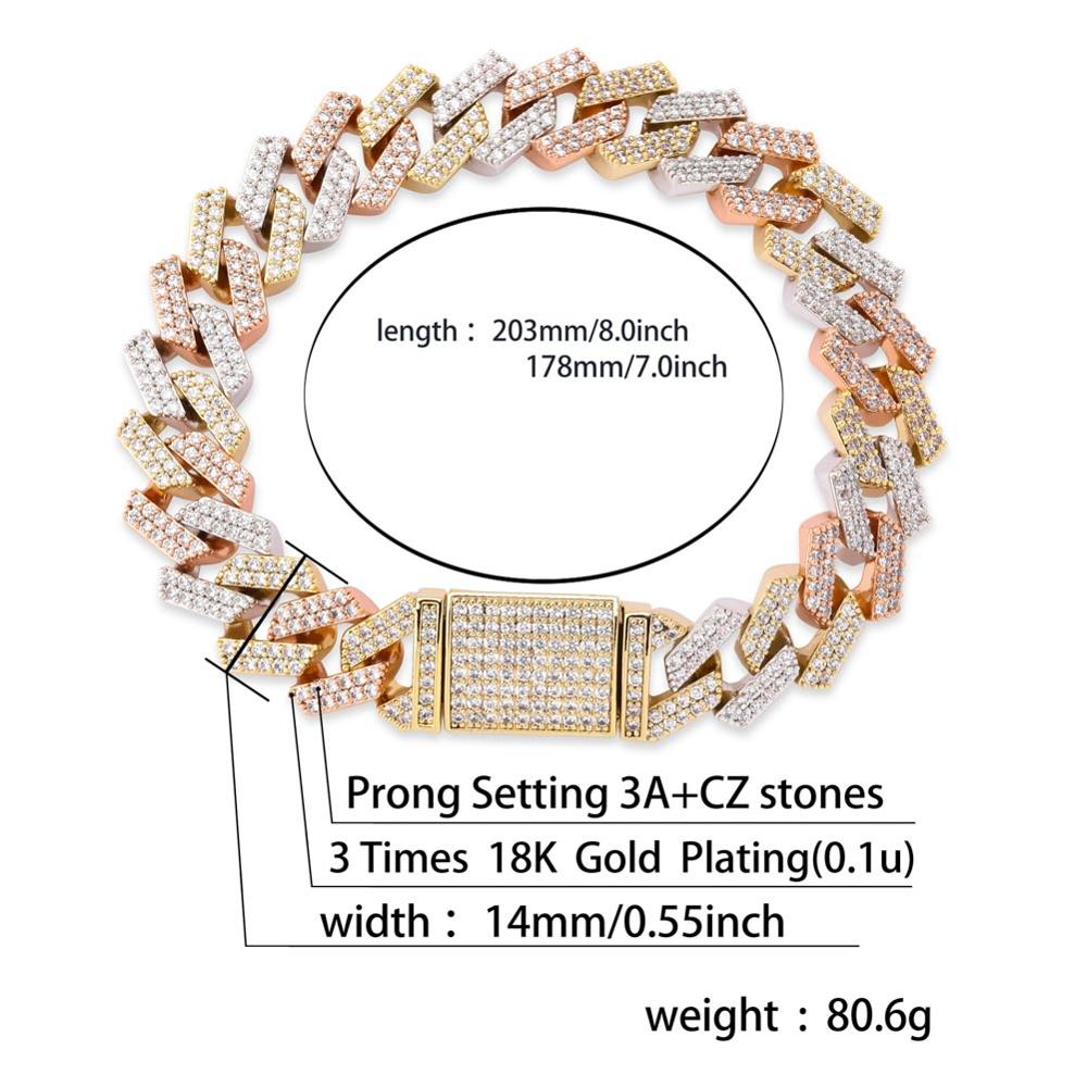 14mm 8inch Miami Lock Clasp Cuban Link Chain Bracelet Hip Hop Jewelry Charm Fashion Rock Punk Bling Iced Out Cubic Zircon Bling Party Punk Gifts for W