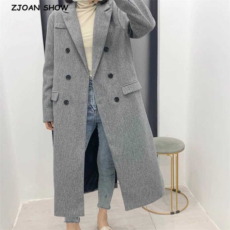Winter Woolen Blends Long Coat Women Double-breasrted Sleeve Knee Length OL Trench Loose Outerwear 210429, Gray
Winter Woolen Blends Long Coat Women Double-breasrted Sleeve Knee Length OL Trench Loose Outerwear 210429, Gray