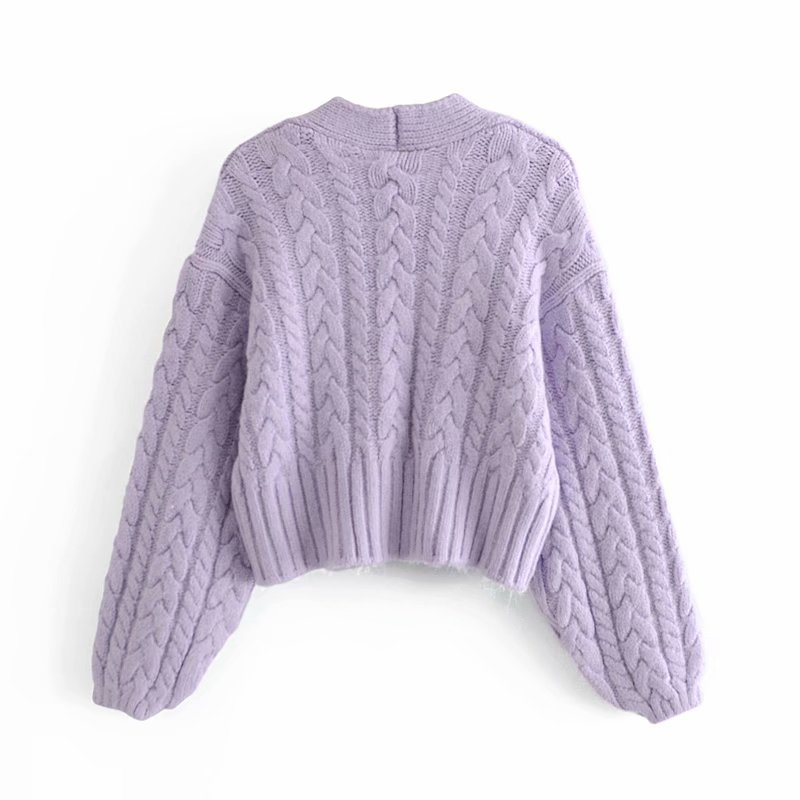 Women's Knits Tees Sweet Woman Purple Loose V Neck Knitted Cardigan Spring Fashion Ladies Diamond Button Knitwear Girls Casual Sweaters 210515