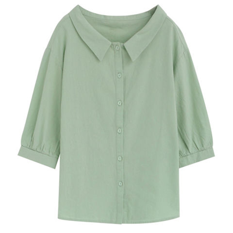 Spring Summer Korean Fashion Preppy Style Women 3/4 Sleeve Loose White Shirts Cotton Peter Pan Collar Casual Blouse S710 210512