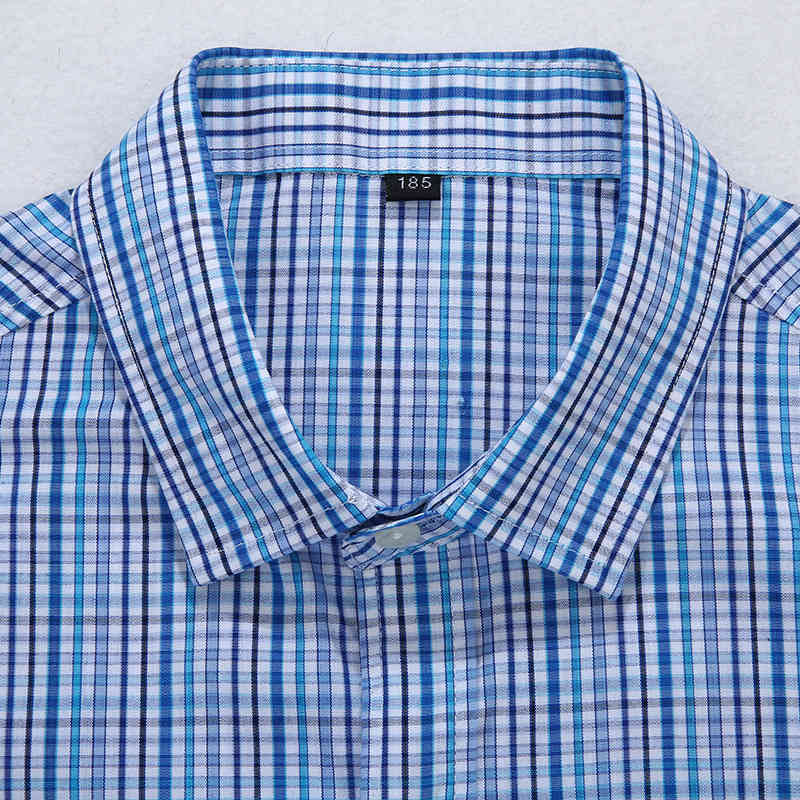 Men's Large Size Plaid Shirt Big Size Summer Loose Cotton Casual Short Sleeve Blue Business Plus 6XL 7XL 8XL Dress Shirts Male 210518