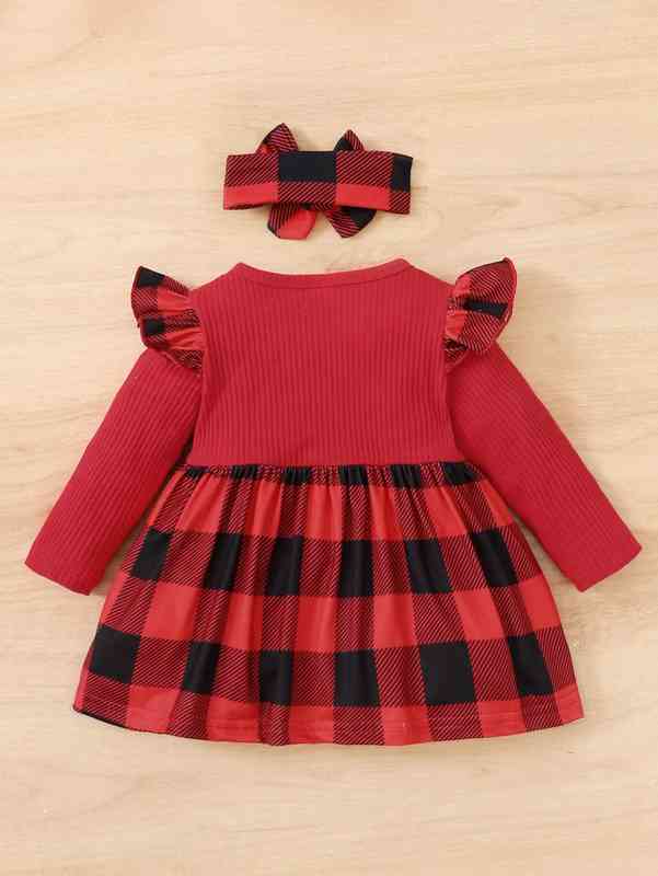 Baby Slogan & Buffalo Plaid Print Ruffle Trim Dress SHE