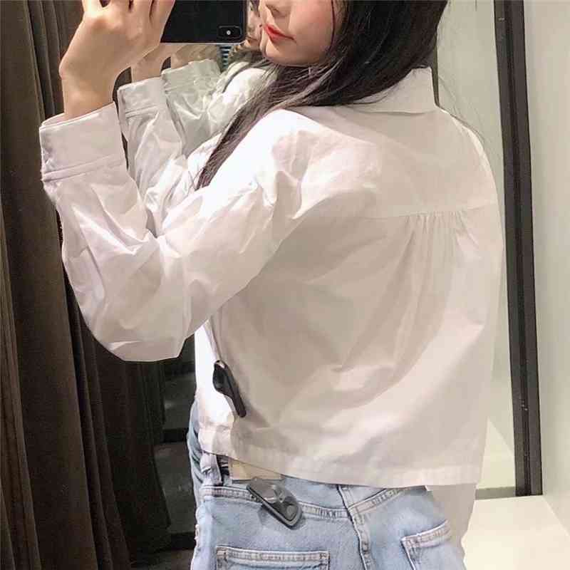 Elegant Women Turn Down Collar Shirts Fashion Ladies Pocket Shorts Tops Streetwear Female Chic White Blouses 210430