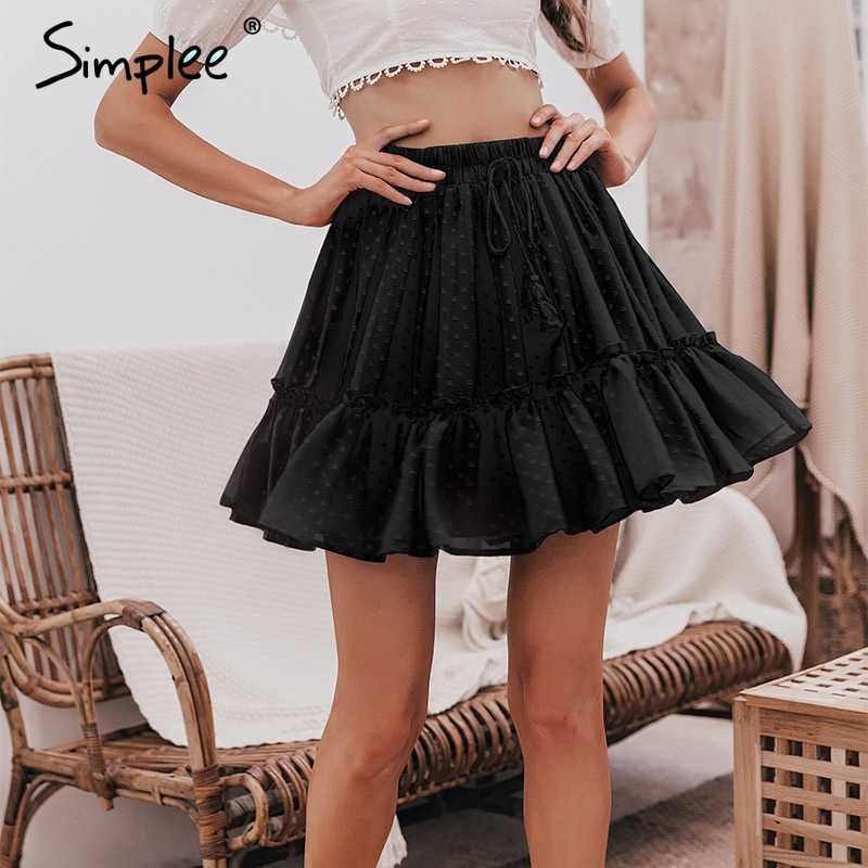 Casual polka dot mini women skirt High waist A line korean tassel pink summer Sexy ruffle beach female s 210619