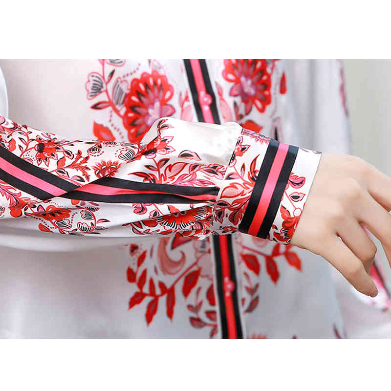 Womens Tops Silk Button Up Shirt Spring Satin Printed Long Sleeve Top Women Blouse and Tops 210512