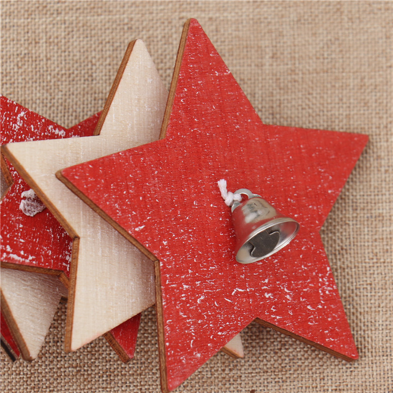 Pendant Five-pointed Star Snowflake String Xmas Ornament Red Green Wooden Christmas Tree Decoration GGE1699 Free shipping