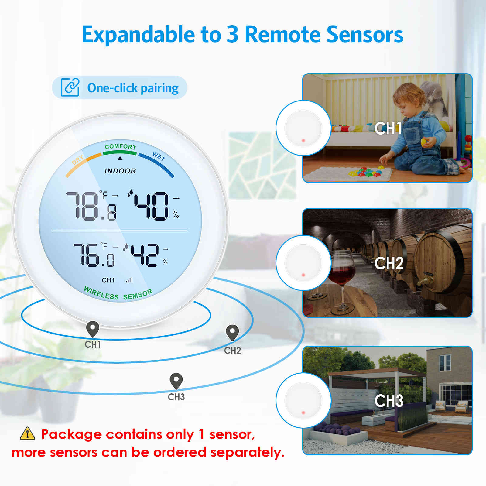 Wireless display thermometer lcd outdoor temperature sensor indoor digital hygrometer thermometer