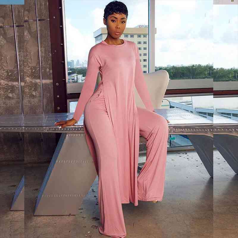 casual solid loose loungewear matching sets for women piece set side slit long and wide leg pants sporty 2, White
casual solid loose loungewear matching sets for women piece set side slit long and wide leg pants sporty 2, White