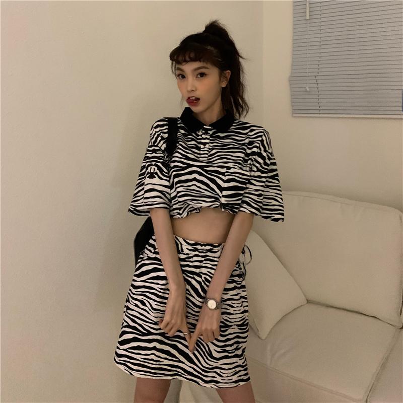Fashion Ladies Stripe Print Two Piece Set Streetwear Women Summer Bandage Crop Top Skirt Tracksuit 2 2021 Dress