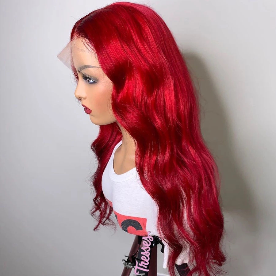 2021 free part body wave red brazilian lace front Wigs synthetic Wig heat resistant Preplucked With Baby Hair