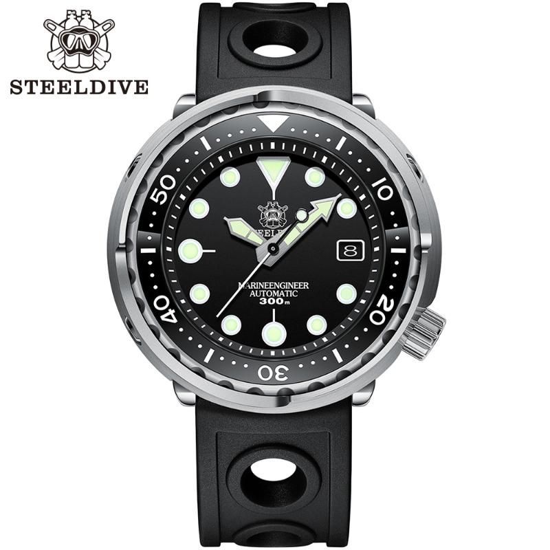 

Wristwatches SD1975 STEELDIVE C3 Luminous Black Dial Ceramic Bezel Luxury Watch 300m Waterproof NH35 Stainless Steel Tuna Men's Diving, 75re-05l with logo