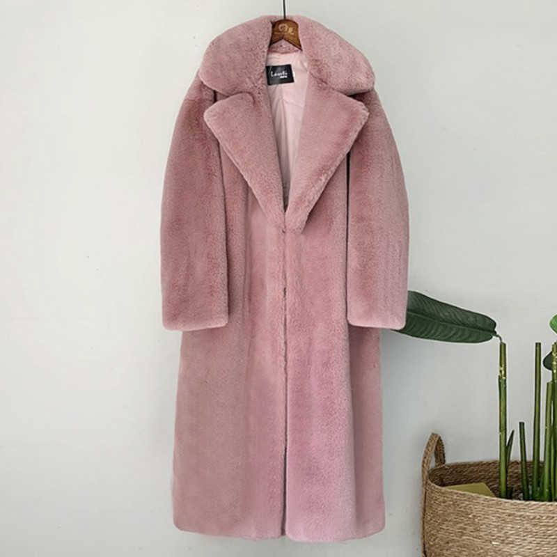 Elegant Winter Fur Coat Women Fashion Plush Faux Mink Fur Coats Loose Fur Jacket High Quality Overcoat Thick Warm Winter Jackets 211019