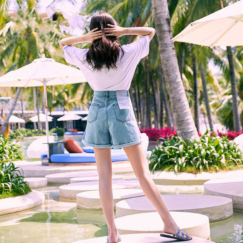 Vintage High Waist Blue Wide Leg Female Jean Shorts Women's Denim Classic Casual Summer Ladies Jeans for Women 210714