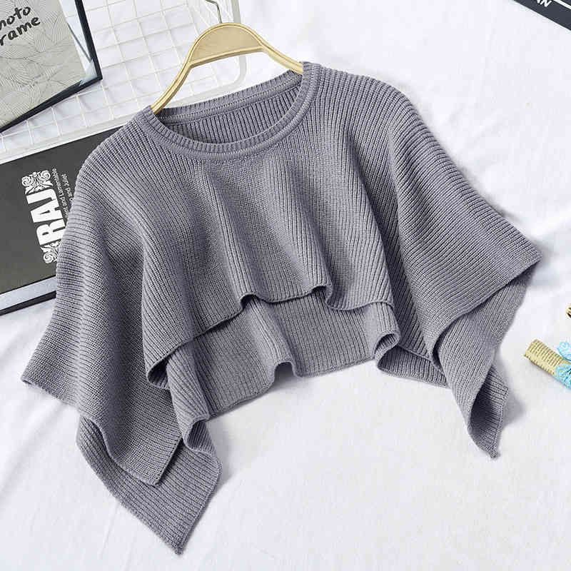 Autumn Knitted Sweater Women Ladies Fashion Poncho Cloak Loose Shawl Casual Solid Cropped Cape Sueter Mujer 210422
