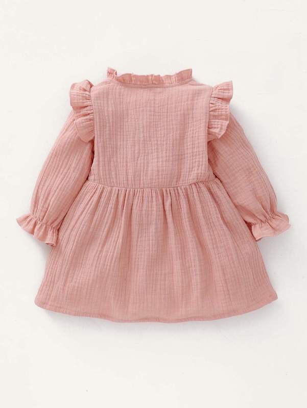Baby Girl Textured Bow Front Frill Trim Dress SHE