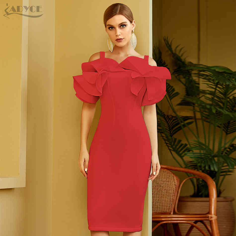 Summer Women Fashion Red Club Dress Sexy Ruffle Butterfly Short Sleeve White Celebrity Runway Party Vestido 210423