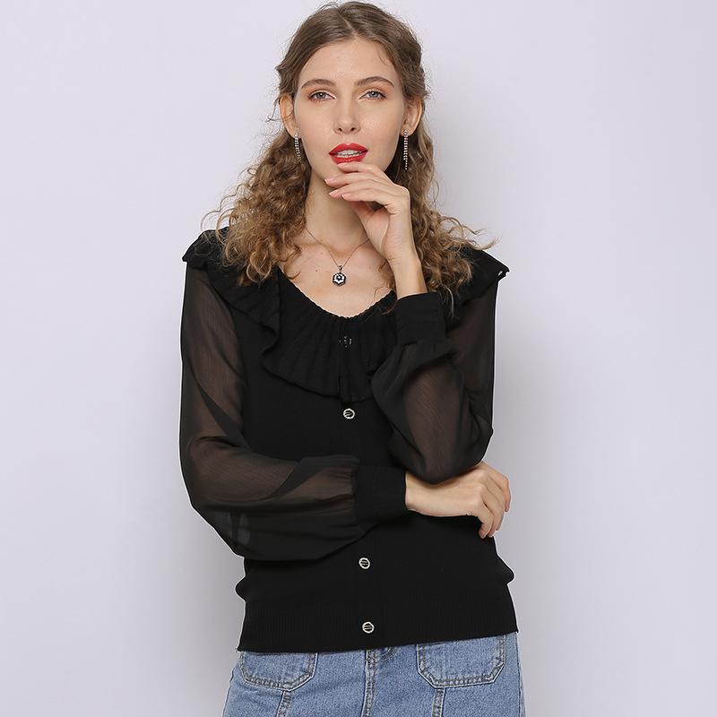 Spring Fashion Elegant Chiffon Knitted Women Shirts Long Sleeves O-Neck Ruffles Female Blouses Ladies Pullovers Women's &, Black
Spring Fashion Elegant Chiffon Knitted Women Shirts Long Sleeves O-Neck Ruffles Female Blouses Ladies Pullovers Women's &, Black