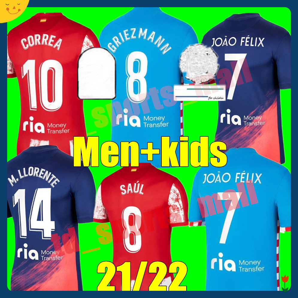 21 22 Atletico Madrid Soccer Jerseys home away 3rd SUAREZ Griezmann JOÃO FÉLIX 2021 2022 M. Llorente CORREA KOKE LEMAR CARRASCO adult men kids kit Football Shirt, Kids 3rd+champion patch
21 22 Atletico Madrid Soccer Jerseys home away 3rd SUAREZ Griezmann JOÃO FÉLIX 2021 2022 M. Llorente CORREA KOKE LEMAR CARRASCO adult men kids kit Football Shirt, Kids 3rd+champion patch