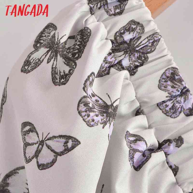 Women Retro Print Butterfly Crop Square Collar Chic Female Loose Shirt Tops 3A55 210416