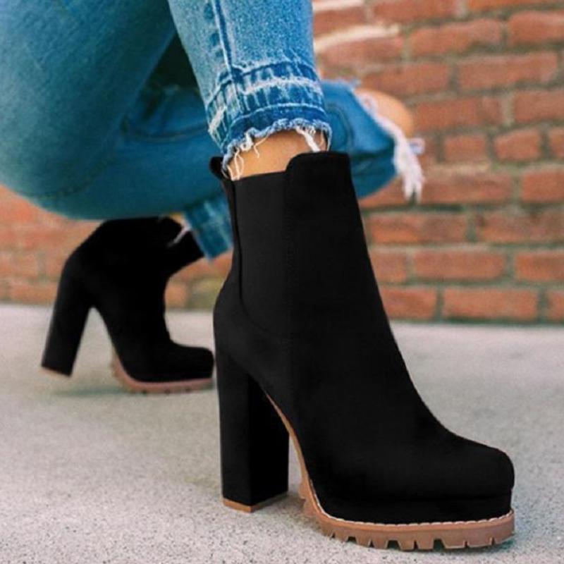Boots RIBETRINI Platform High Heels Women's Fashion Party Dress Wedding Block Autumn Slip On Walking Ladies Shoes