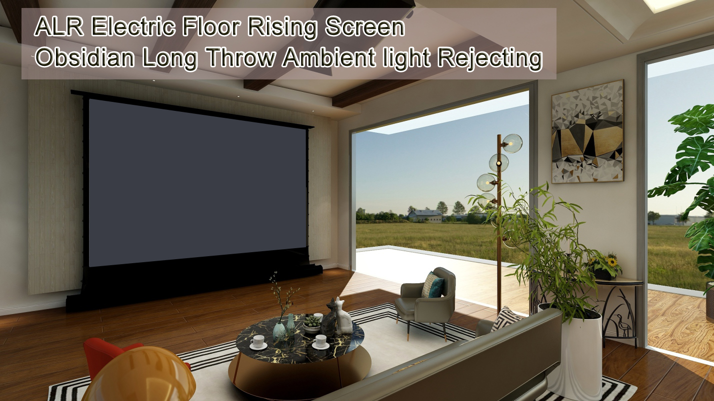 100 inch Black diamond Electric floor screen Long Throw ALR motorized obsidian self standing projector screen