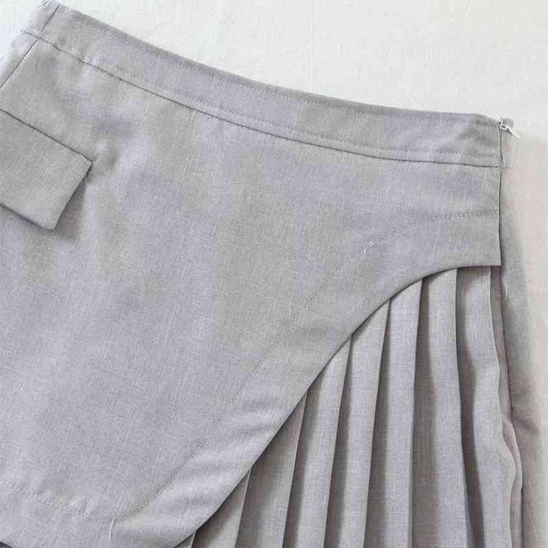 PUWD Sweet Women Patchwork High Waist Skirt Spring-autumn Fashion Ladies Slim Vintage Female Wide Pleat mini 210430
