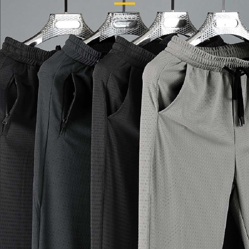 Men's Summer Light Weight Techwear Elastic Band Straight Trousers Male Non-Iron Casual Stretch Spandex Nylon Pants 2108