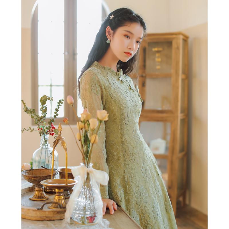Fashion Women's Clothing Autumn Ruffled Full Vintage Dresses Casual