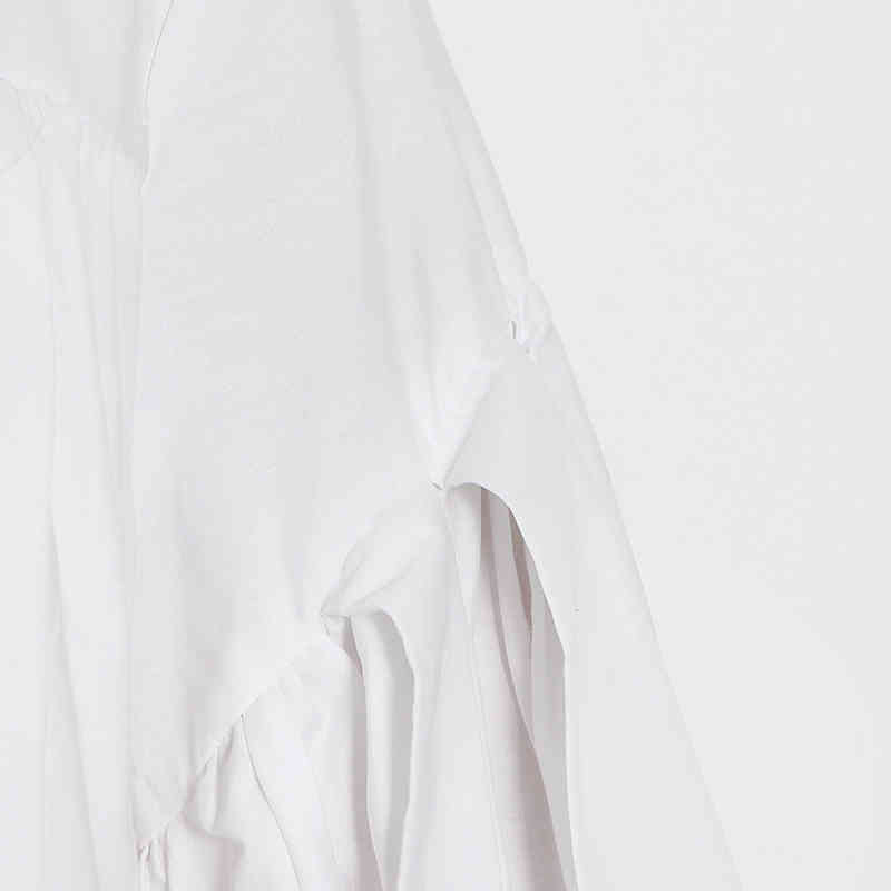 White Pleated Blouse Female O Neck Long Sleeve Casual Loose Shirt For Women Fashionable Clothing Spring 210524