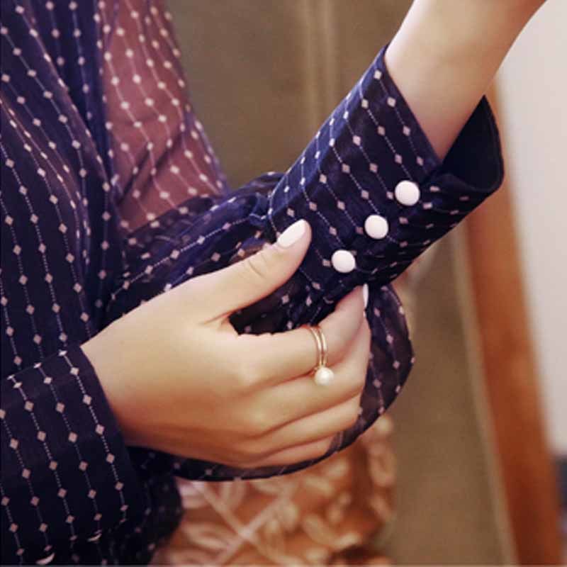 Fashion Chiffon Dot Print Purple Women Blouse Long Sleeve Women's Sexy Office Lady Stand-up Collar Blusas D468 210518